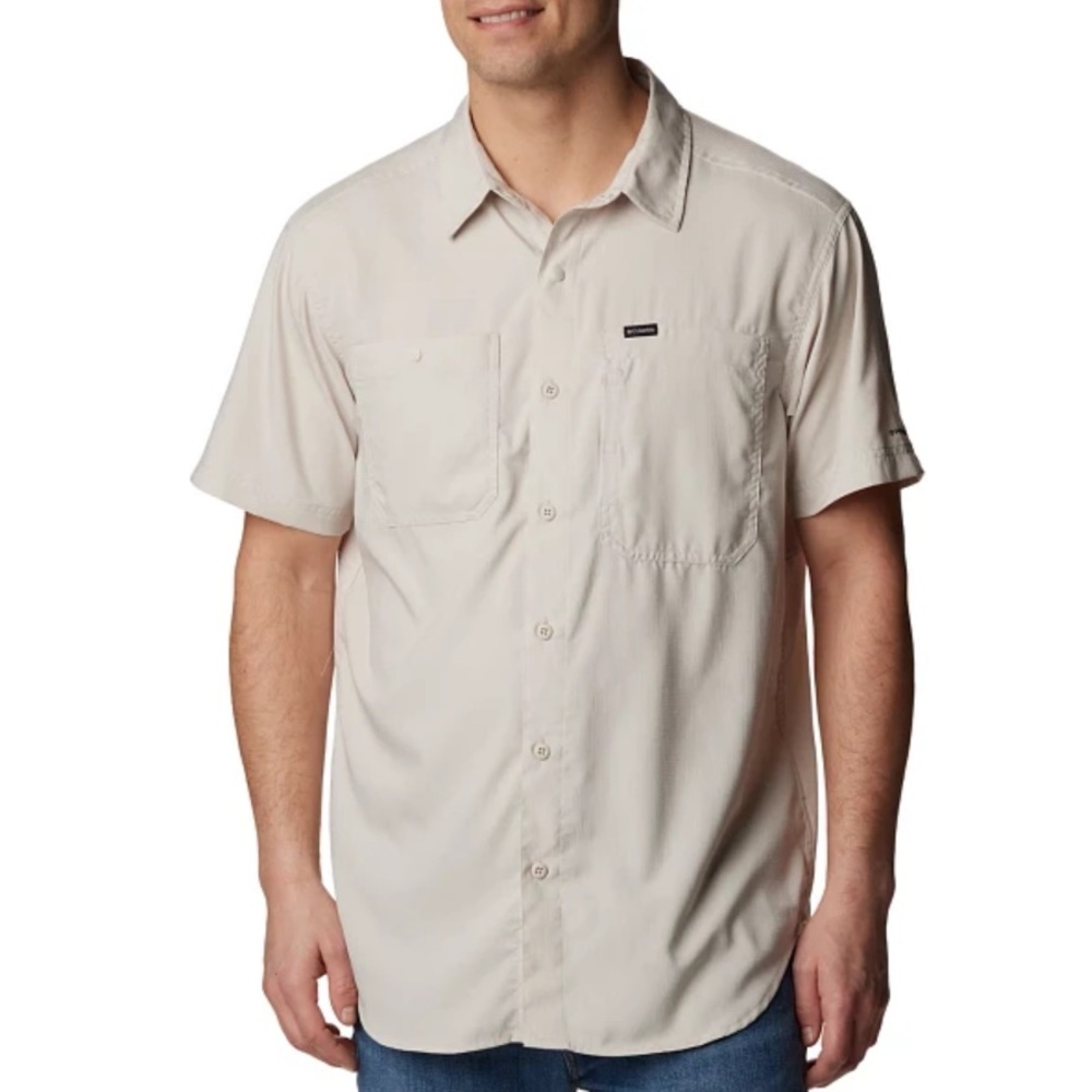 COLUMBIA Tan Oxford Collar Button Down Short Sleeve Shirt NWOT